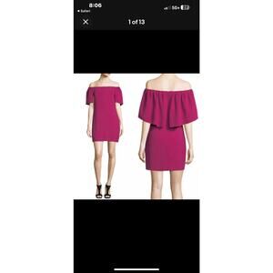 Trina Turk Zeal Off Shoulder Crepe Cape Cocktail Dress Raspberry Size 8